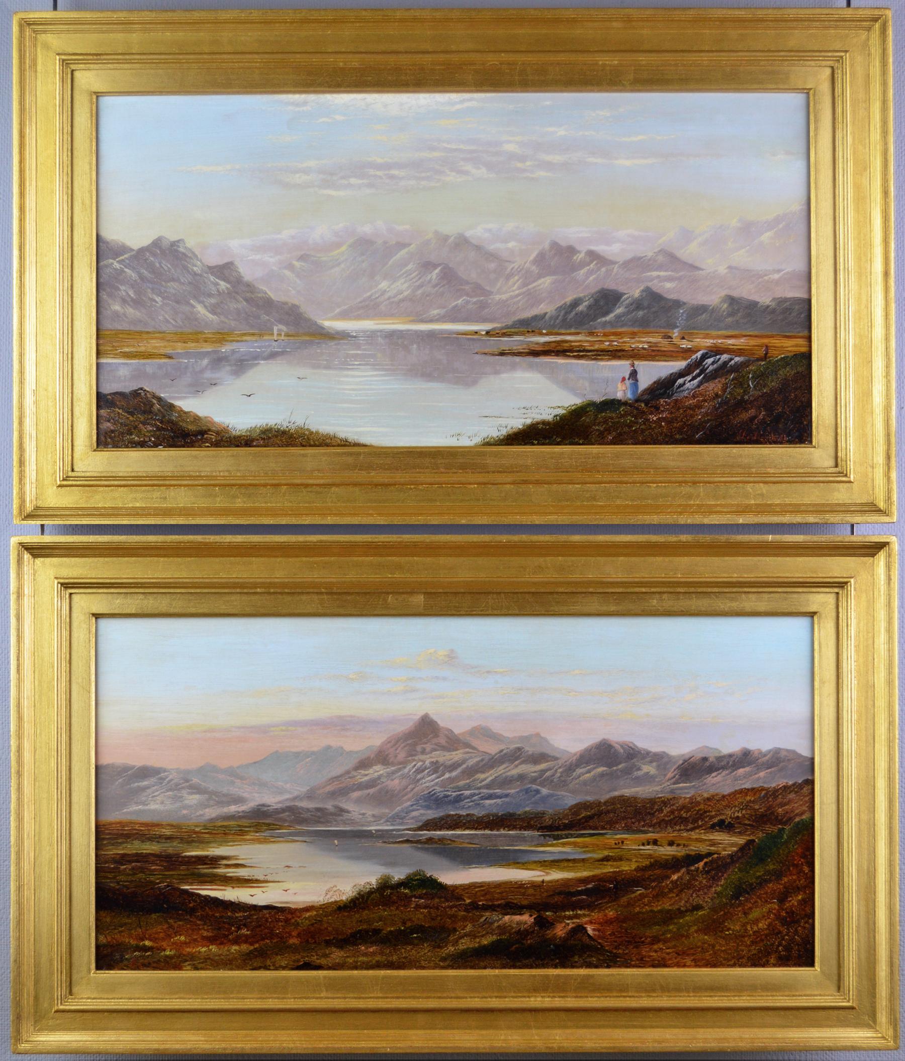 Charles Leslie Landscape Painting - Pair of 19th Century landscape oil paintings of mountain Lakes