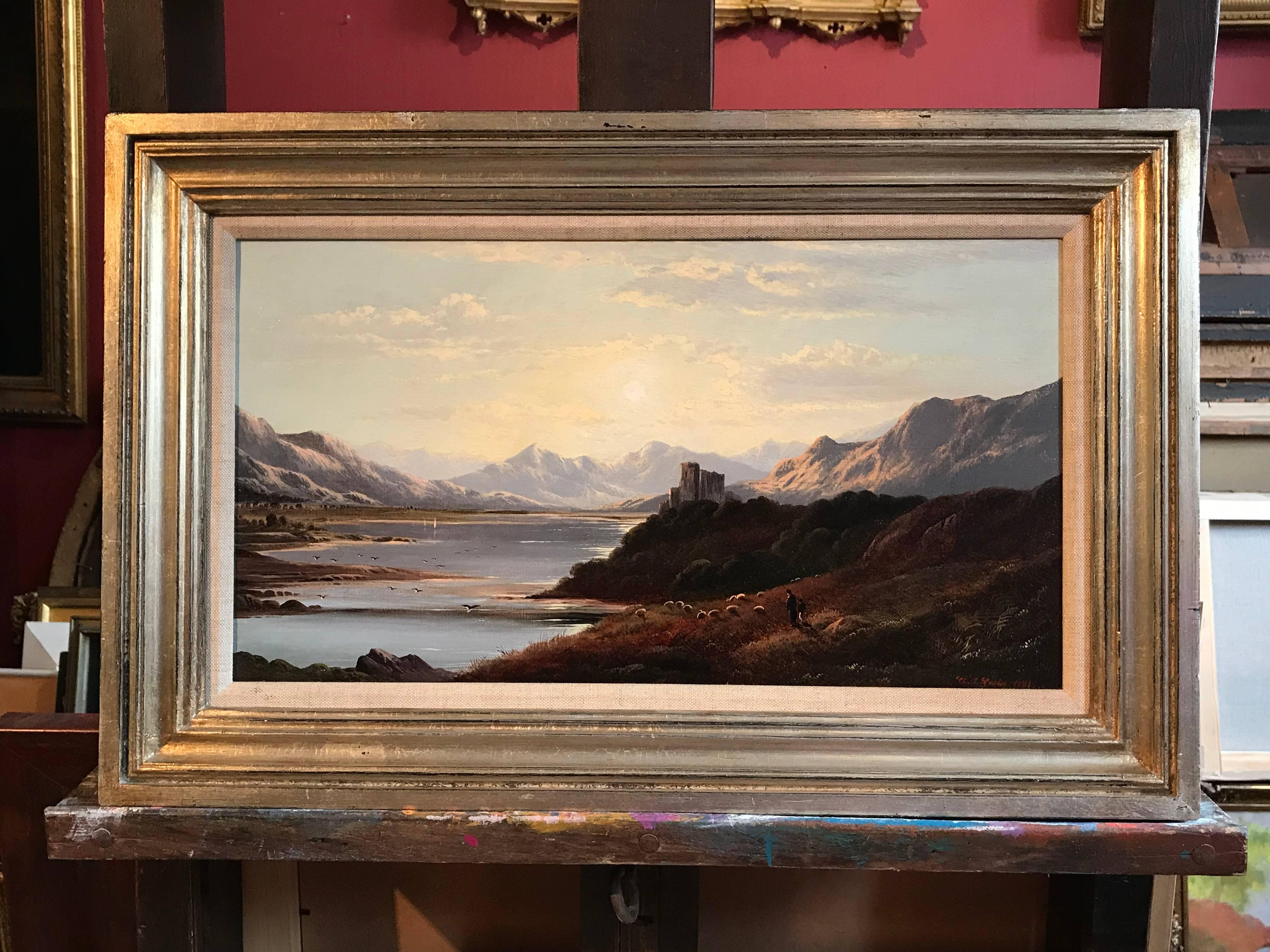 The Highland Loch, signed oil painting on canvas - Painting by Charles Leslie