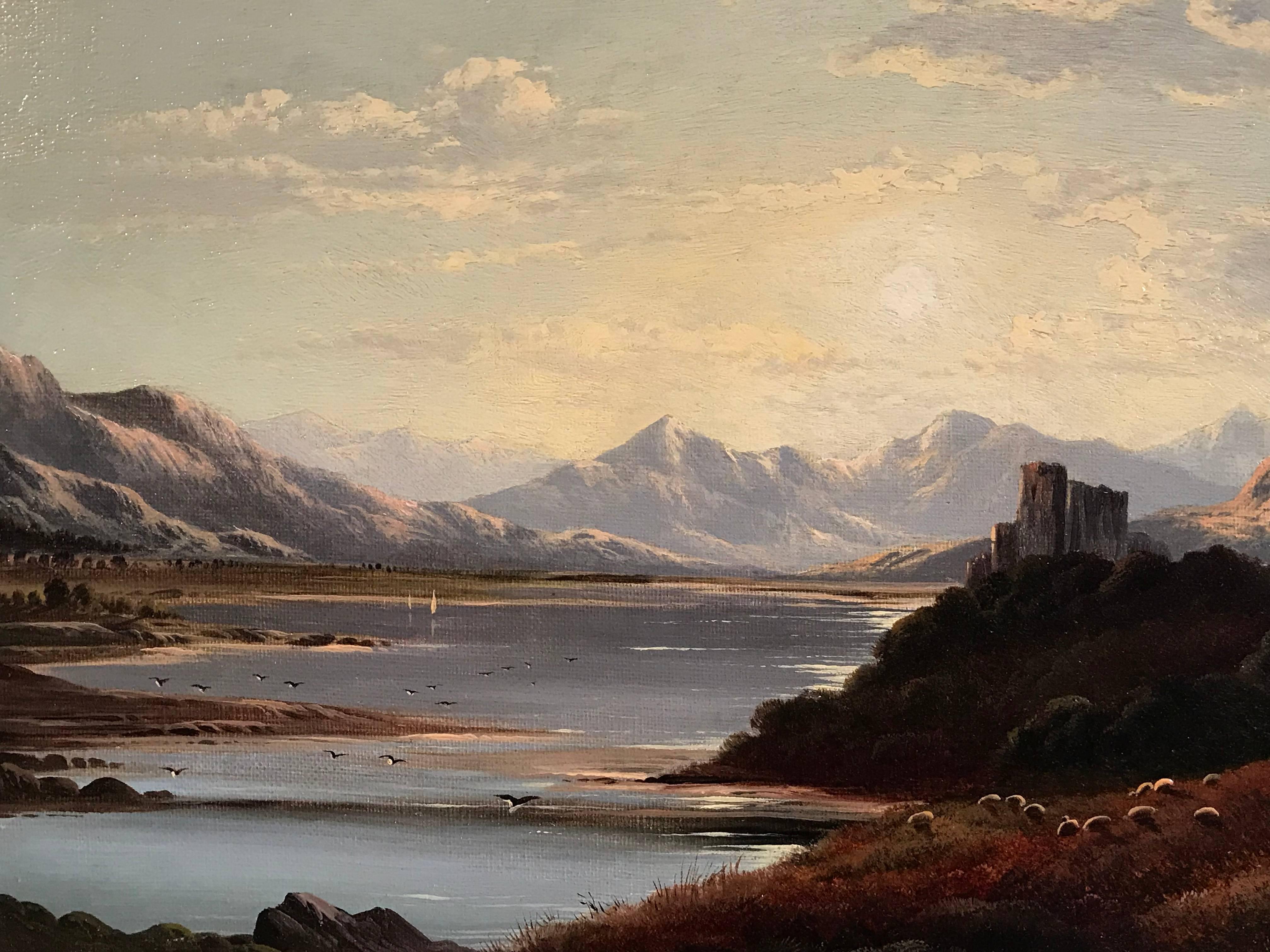 The Highland Loch, signed oil painting on canvas - Victorian Painting by Charles Leslie