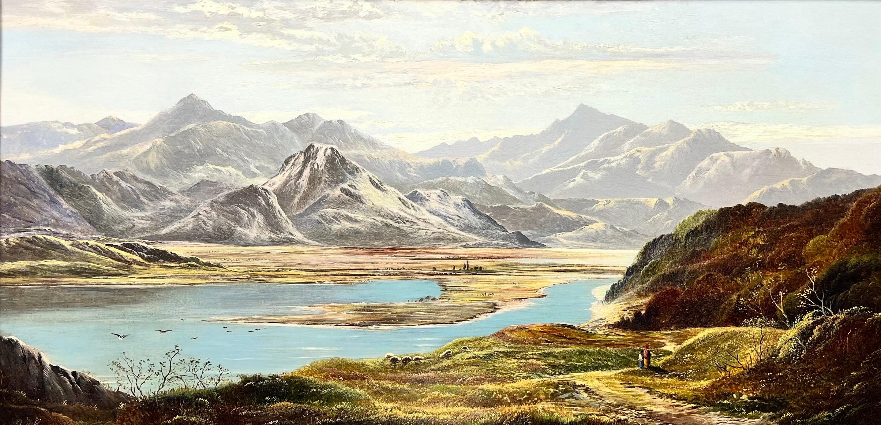 Feines viktorianisches schottisches signiertes Ölgemälde, Panoramik, Lochszene, Berge – Painting von Charles Leslie