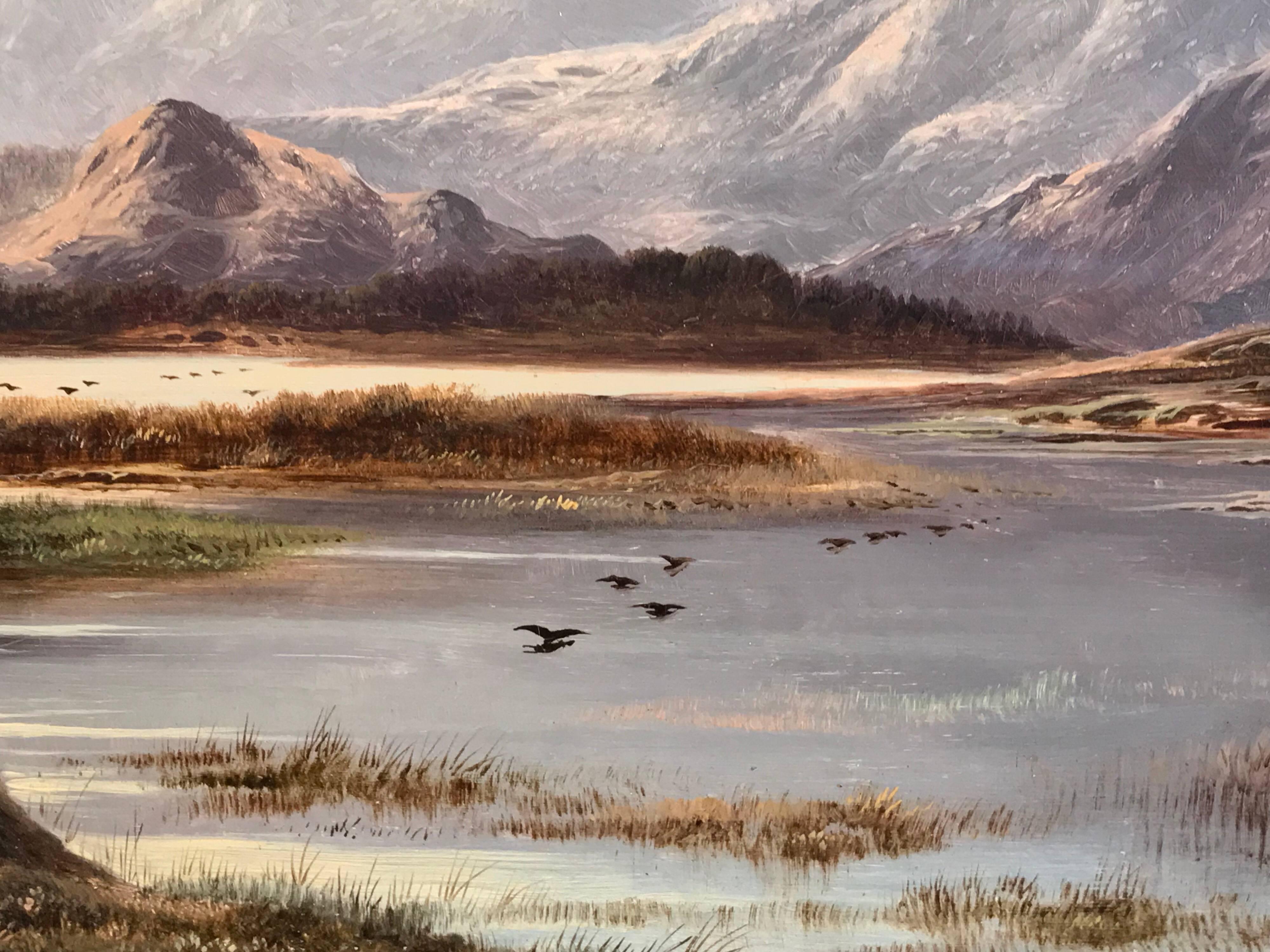 Victorian Scottish Highlands Loch Scene, signed oil painting on canvas 2