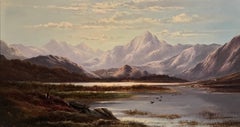 Victorian Scottish Highlands Loch Scene, signed oil painting on canvas