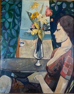 Charles Levier Figurative Oil Painting, Bernard Buffet Style Oil Painting