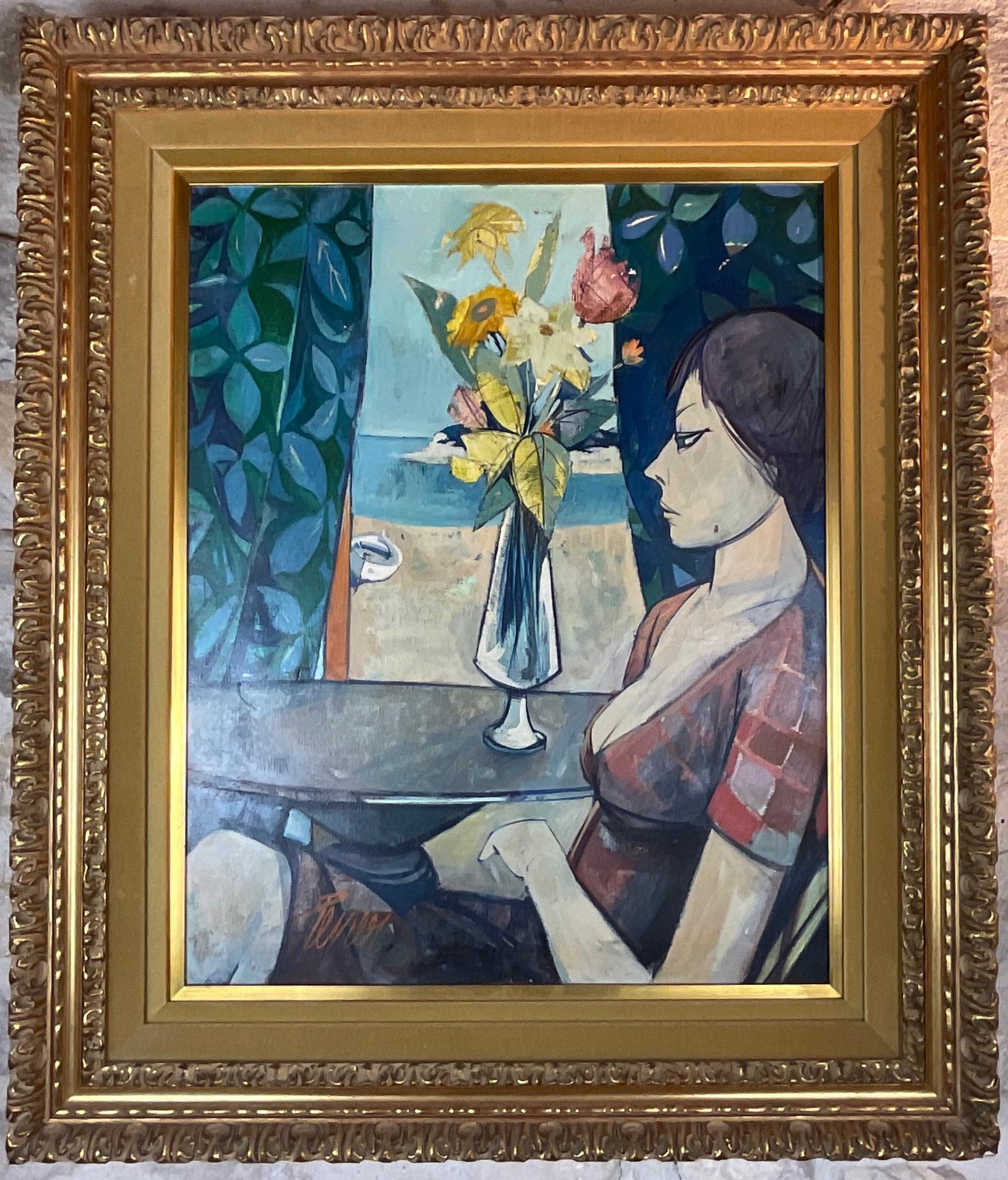 XX secolo Pittura ad olio figurativa di Charles Levier, pittura ad olio in stile Bernard Buffet in vendita