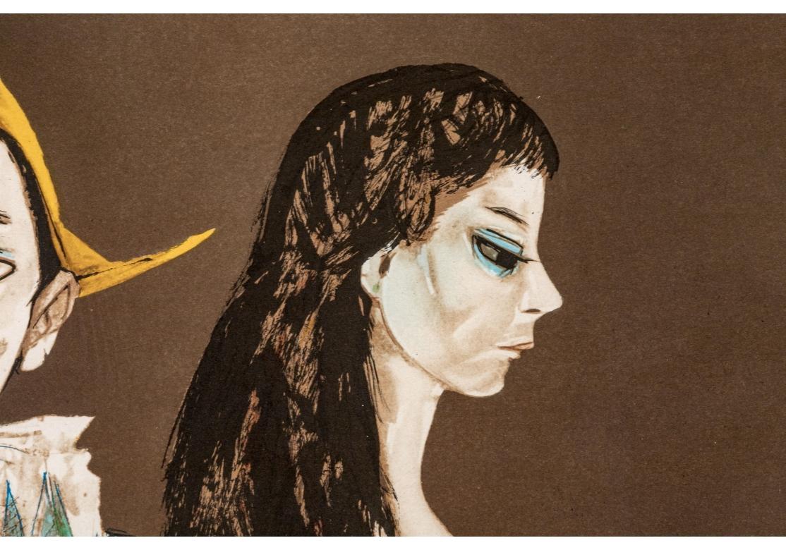 Métal Charles Levier (Fr., 1920 - 2003) Grande lithographie Harlequin & Woman With Bird en vente