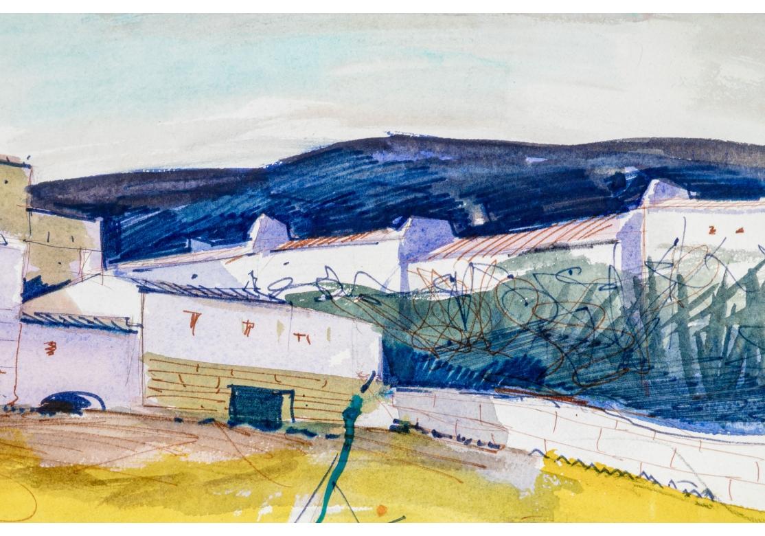 Charles Levier (Fr., 1920 - 2003) Grande acquerello e paesaggio costiero ad inchiostro in vendita 2