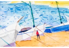 Charles Levier (Fr., 1920 - 2003) Large Watercolor & Ink Coastal Landscape