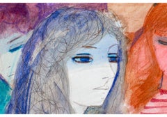 Charles Levier (Fr., 1920 - 2003) Gran escena de acuarela y tinta con mujeres