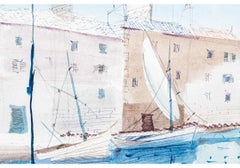 Charles Levier (Fr., 1920 - 2003) Grande aquarelle et encre Deux femmes avec des fleurs