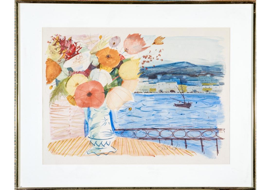 Charles Levier (Fr. 1920-2003), Seaside Flowers, Signed Watercolor On Paper For Sale 3