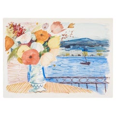 Charles Levier (Fr. 1920-2003), Seaside Flowers, Signed Watercolor On Paper