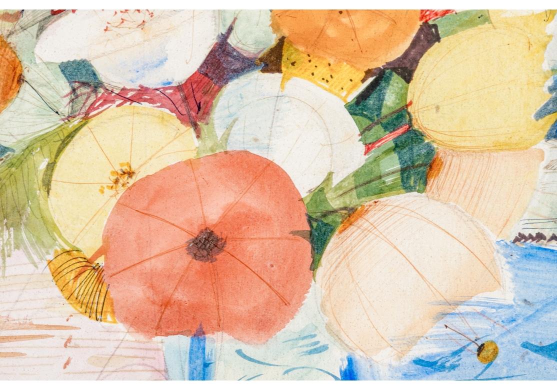 Mid-Century Modern Charles Levier (Fr. 1920-2003), Fleurs de bord de mer, aquarelle sur papier signée en vente