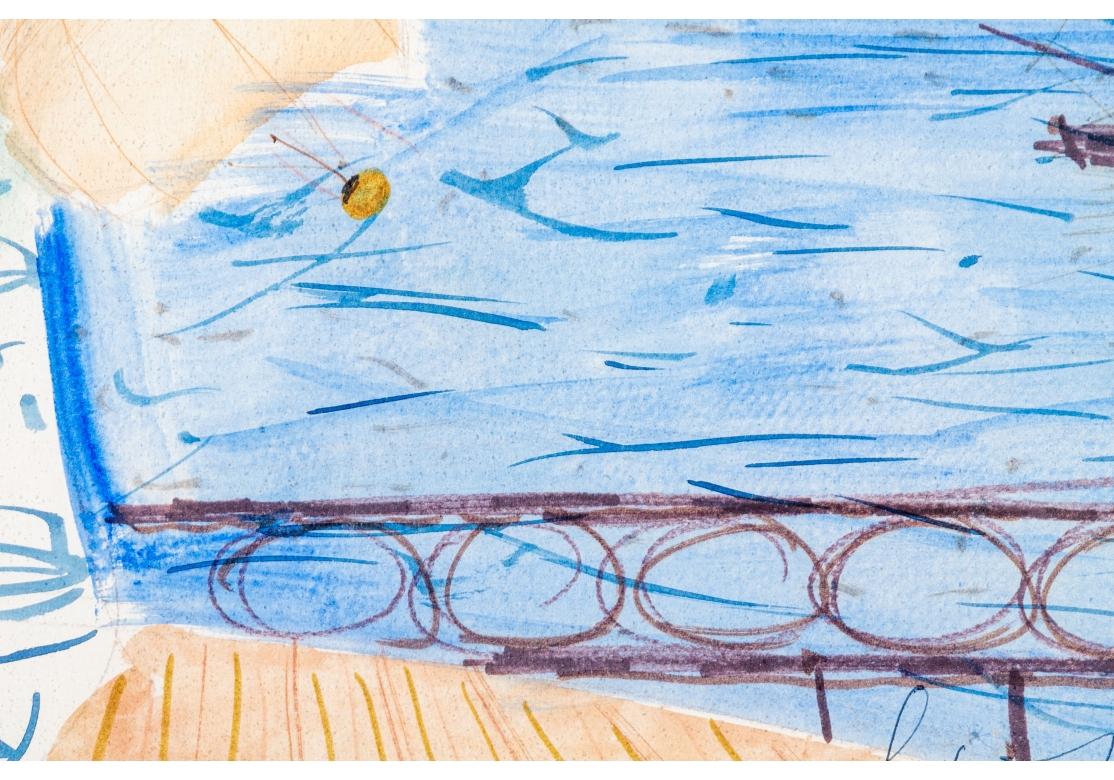 Peint à la main Charles Levier (Fr. 1920-2003), Fleurs de bord de mer, aquarelle sur papier signée en vente