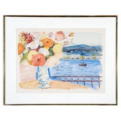 Vintage Charles Levier (Fr. 1920-2003), Seaside Flowers, Signed Watercolor On Paper