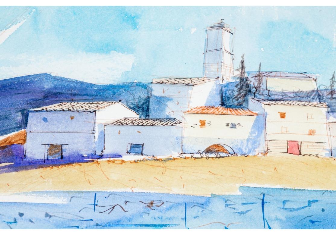 Charles Levier (Fr., 1920 - 2003) - Signed Watercolor & Ink Coastal Scene For Sale 3