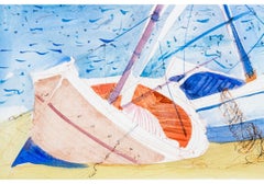 Charles Levier (Fr., 1920 - 2003) - Aquarelle et encre signée Scène côtière