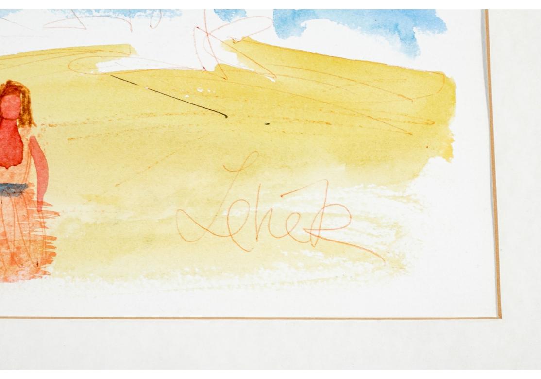 20th Century Charles Levier (Fr., 1920 - 2003) - Signed Watercolor & Ink Coastal Scene For Sale