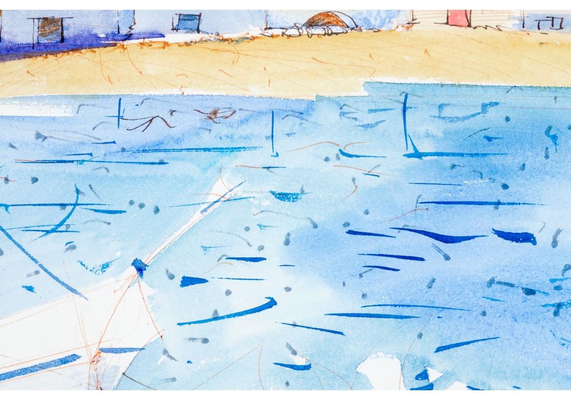 Charles Levier (Fr., 1920 - 2003) - Escena costera firmada en acuarela y tinta en venta 1