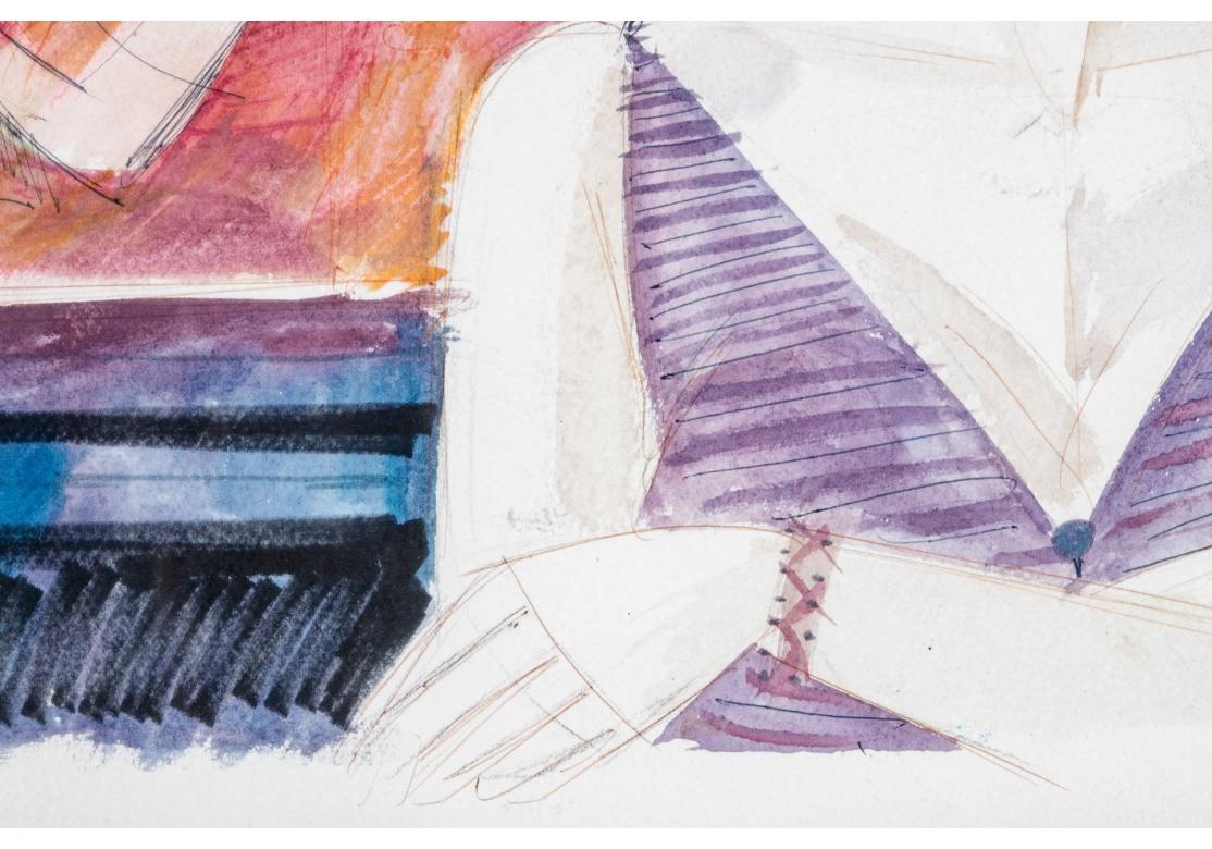 Charles Levier (Fr. 1920-2003) Acquerello e inchiostro su carta firmati In condizioni discrete in vendita a Bridgeport, CT