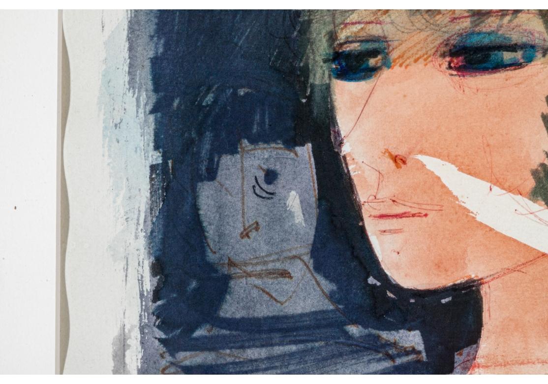 Charles Levier (Fr. 1920-2003) Acuarela y Tinta Sobre Papel Firmada Mujer Arlequín Francés en venta