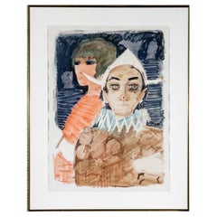 Charles Levier (Fr. 1920-2003) Signé, aquarelle et encre sur papier Harlequin-Woman