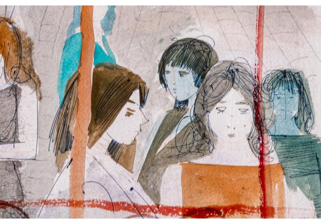 Hand-Painted Charles Levier (France, 1920-2003) Watercolor & Ink Three Women For Sale