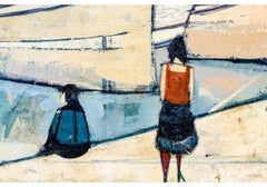 Charles Levier (Français, 1920 - 2003) Grande huile sur toile scène de port de barques