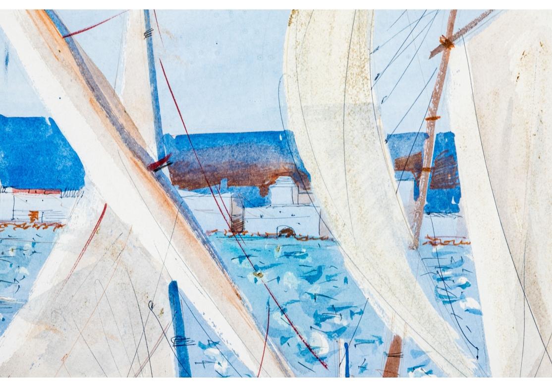 Charles Levier (français, 1920 - 2003), grande aquarelle et encre de paysage côtier en vente 3