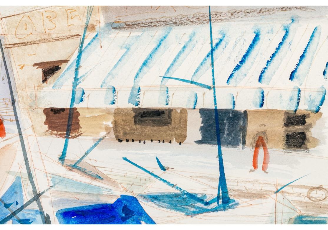 Peint à la main Charles Levier (français, 1920 - 2003), grande aquarelle et encre de paysage côtier en vente