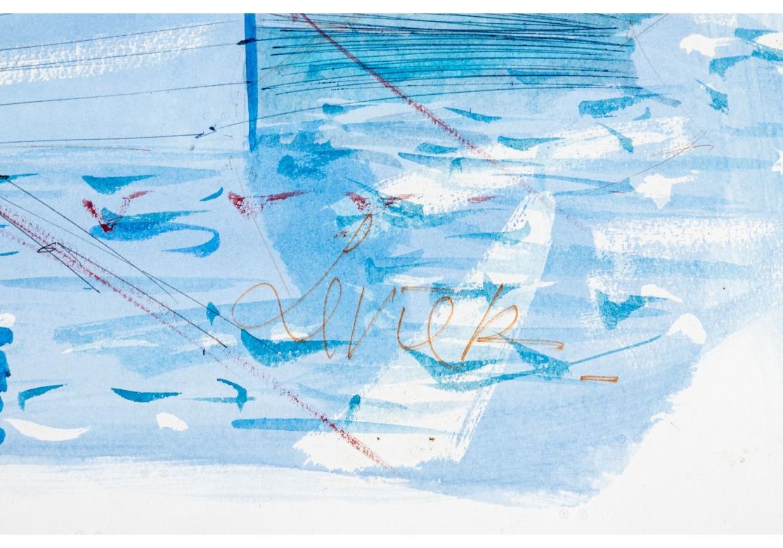 20ième siècle Charles Levier (français, 1920 - 2003), grande aquarelle et encre de paysage côtier en vente