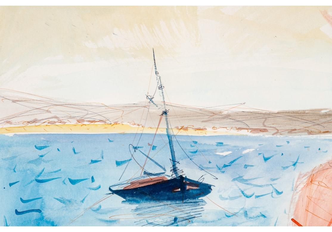 20ième siècle Charles Levier (français, 1920 - 2003), grande aquarelle et encre de paysage côtier  en vente