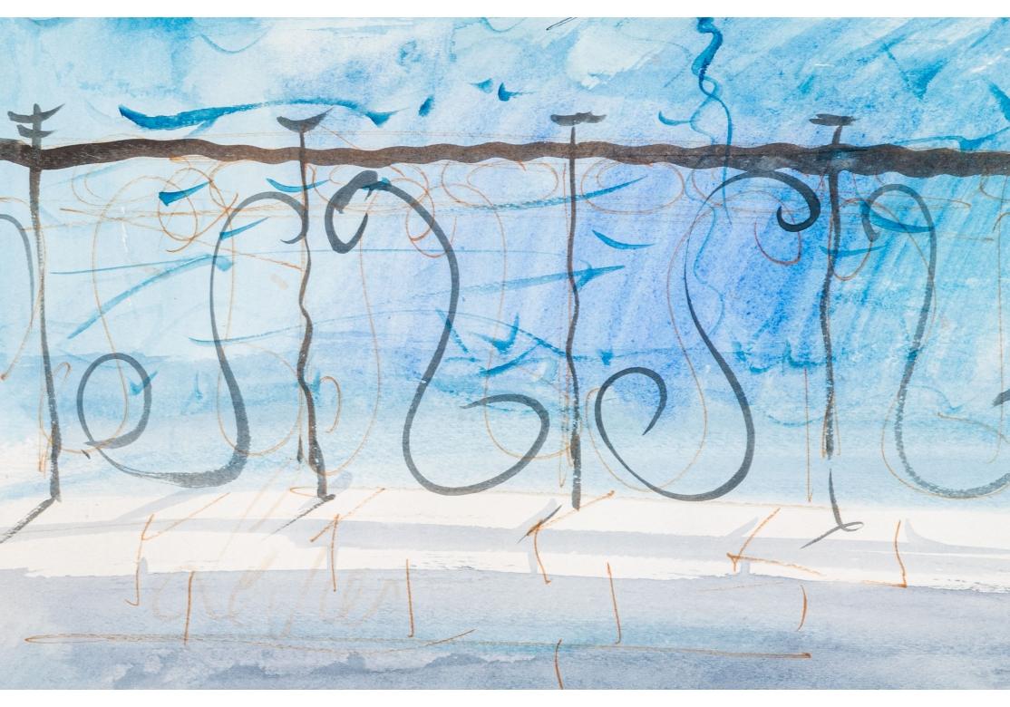 Metallo Charles Levier (francese, 1920 - 2003) Grande acquerello e paesaggio costiero ad inchiostro in vendita