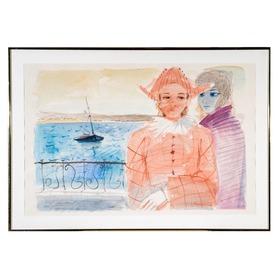 Charles Levier (Franzose, 1920– 2003) Große Aquarell- und Tinte- Küstenlandschaft