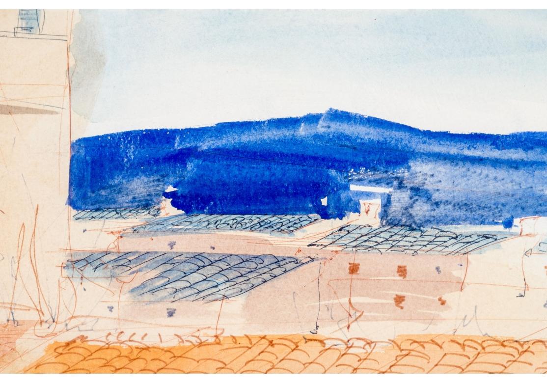 20th Century Charles Levier (French, 1920 - 2003) Large Watercolor & Ink Figural Landscape For Sale