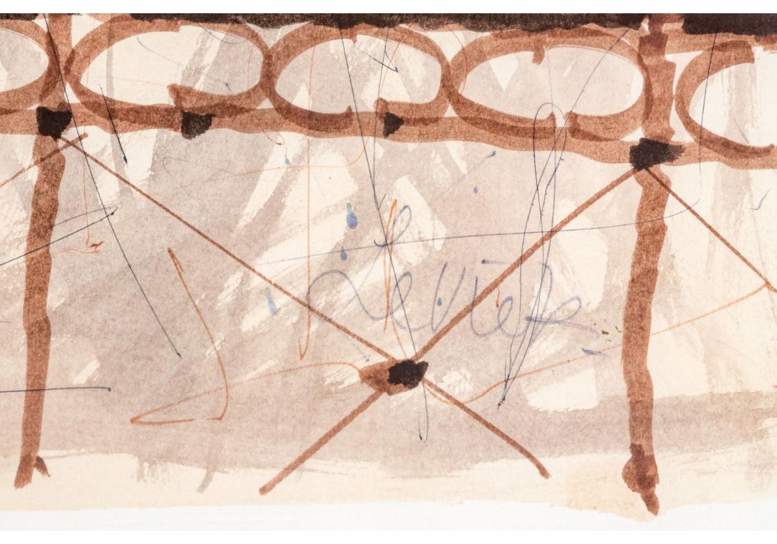 Charles Levier (French, 1920 - 2003) Large Watercolor & Ink Figural Landscape For Sale 2
