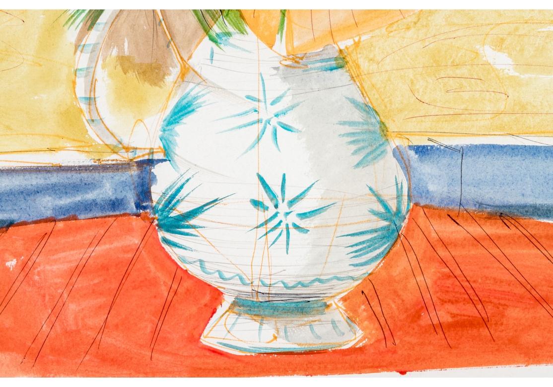 Charles Levier (französisch, 1920 - 2003) Großer Blumenstrauß mit Aquarell und Tinte  im Angebot 4