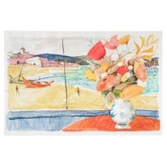 Charles Levier (French, 1920 - 2003) Large Watercolor & Ink Floral Bouquet