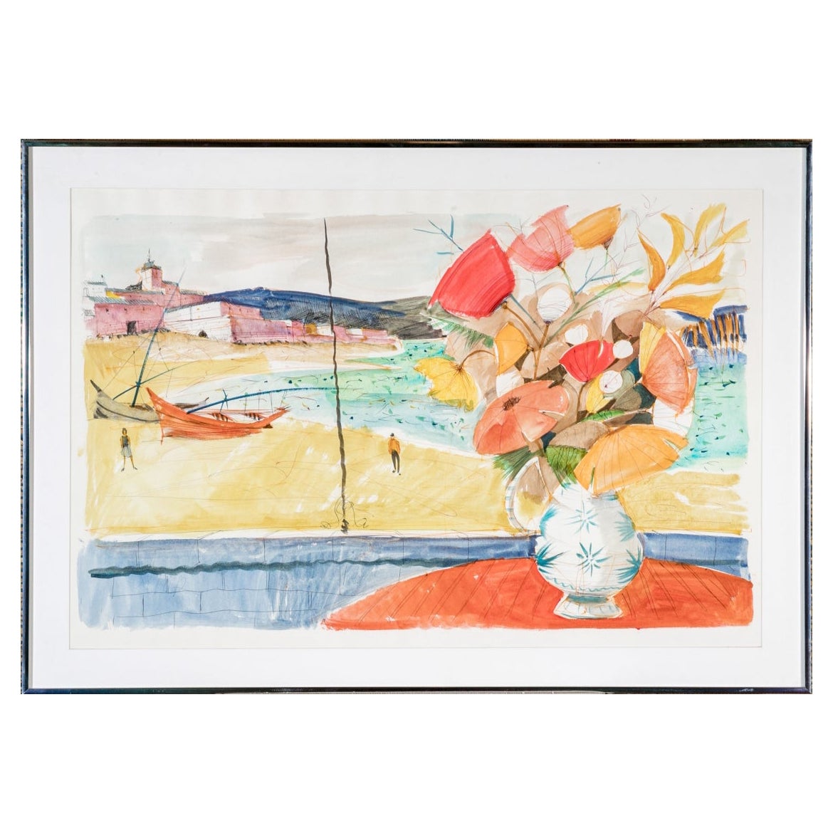Charles Levier (französisch, 1920 - 2003) Großer Blumenstrauß mit Aquarell und Tinte