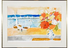 Charles Levier (français, 1920 - 2003) Grande aquarelle et encre Nature morte florale
