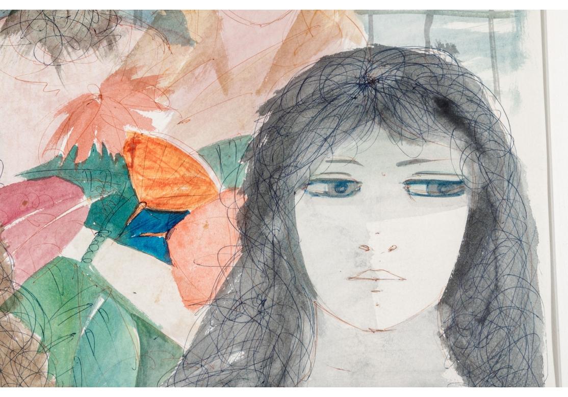 Charles Levier (Français, 1920 - 2003) grande aquarelle et encre représentant des femmes en vente 4