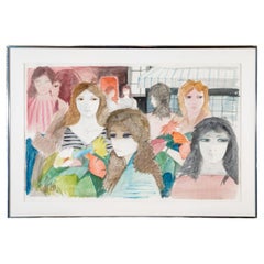 Charles Levier (francese, 1920 - 2003) Grande acquerello e gruppo di donne ad inchiostro