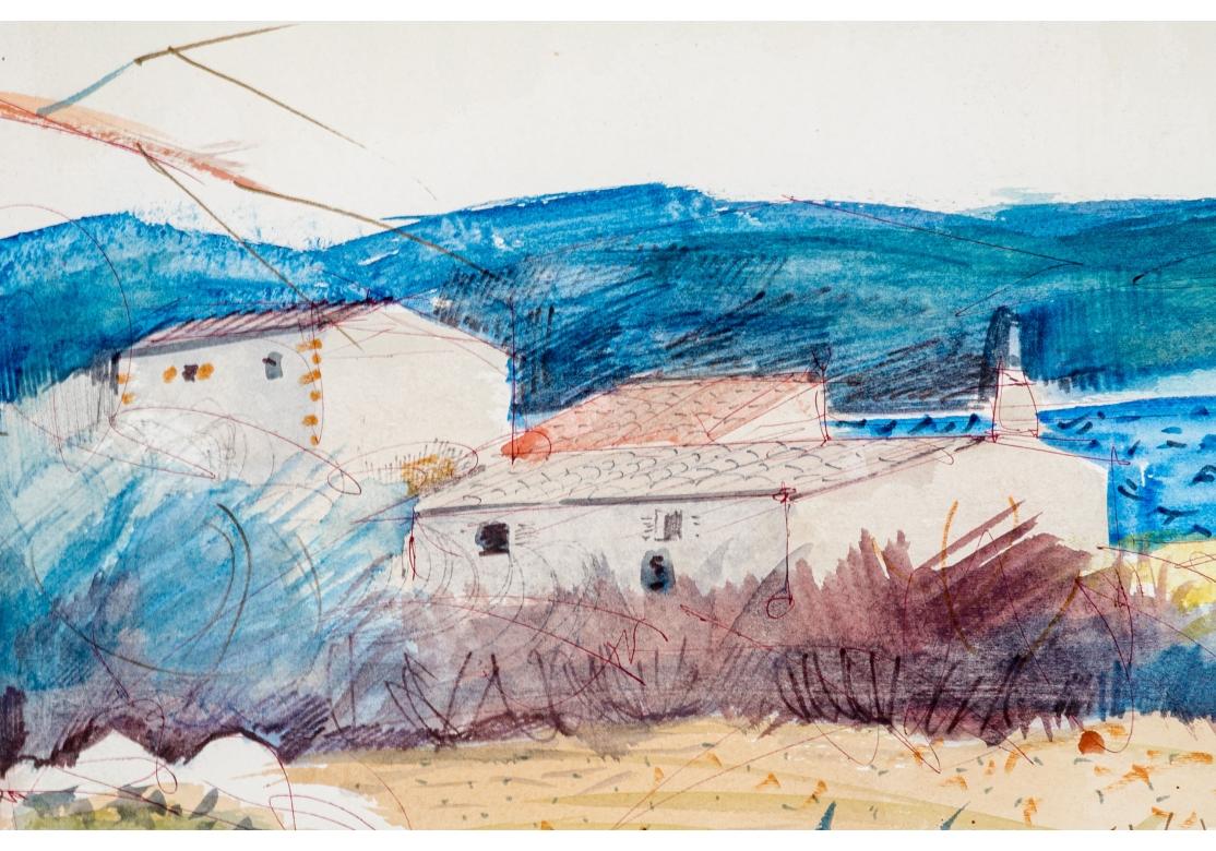 Charles Levier (French, 1920 - 2003) Large Watercolor & Ink Landscape For Sale 3