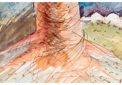 Charles Levier (French, 1920 - 2003) Large Watercolor & Ink Landscape