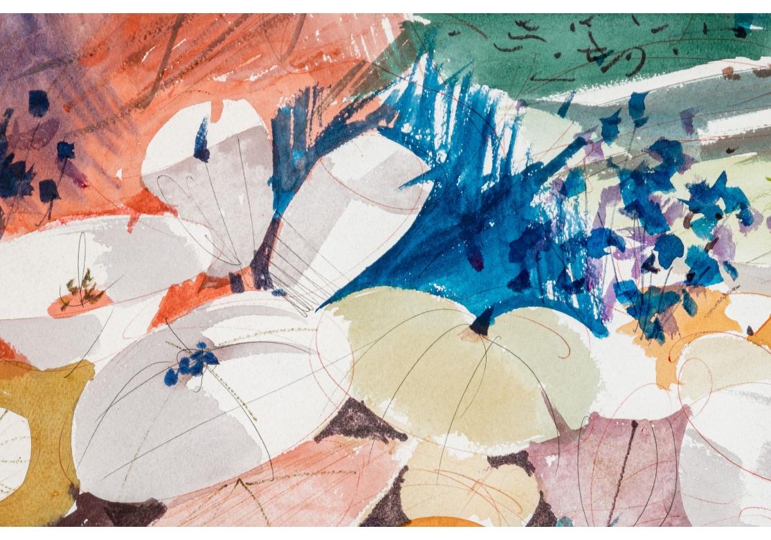 20ième siècle Charles Levier (Français, 1920 - 2003) Grande aquarelle et paysage à l'encre avec trèfles en vente