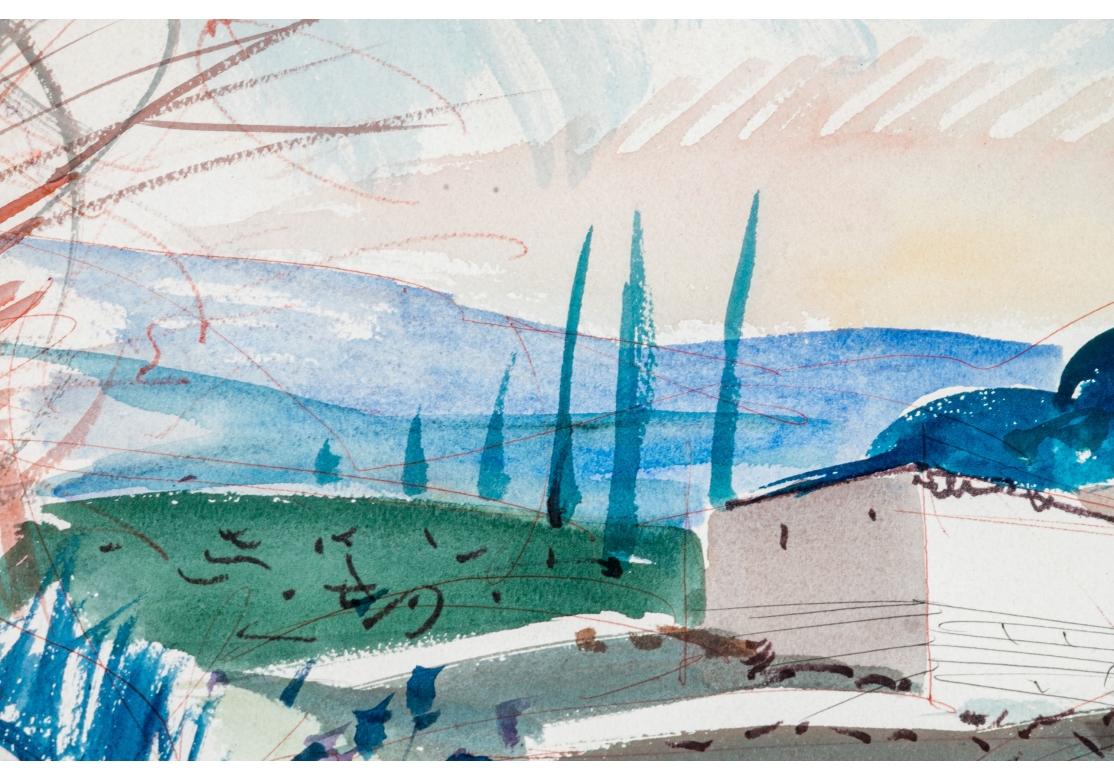 Métal Charles Levier (Français, 1920 - 2003) Grande aquarelle et paysage à l'encre avec trèfles en vente