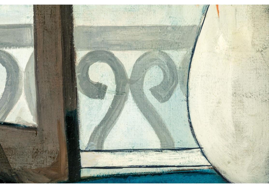 Mid-Century Modern Charles Levier (French, 1920-2003) Oil On Canvas Fleurs à La Fenêtre For Sale
