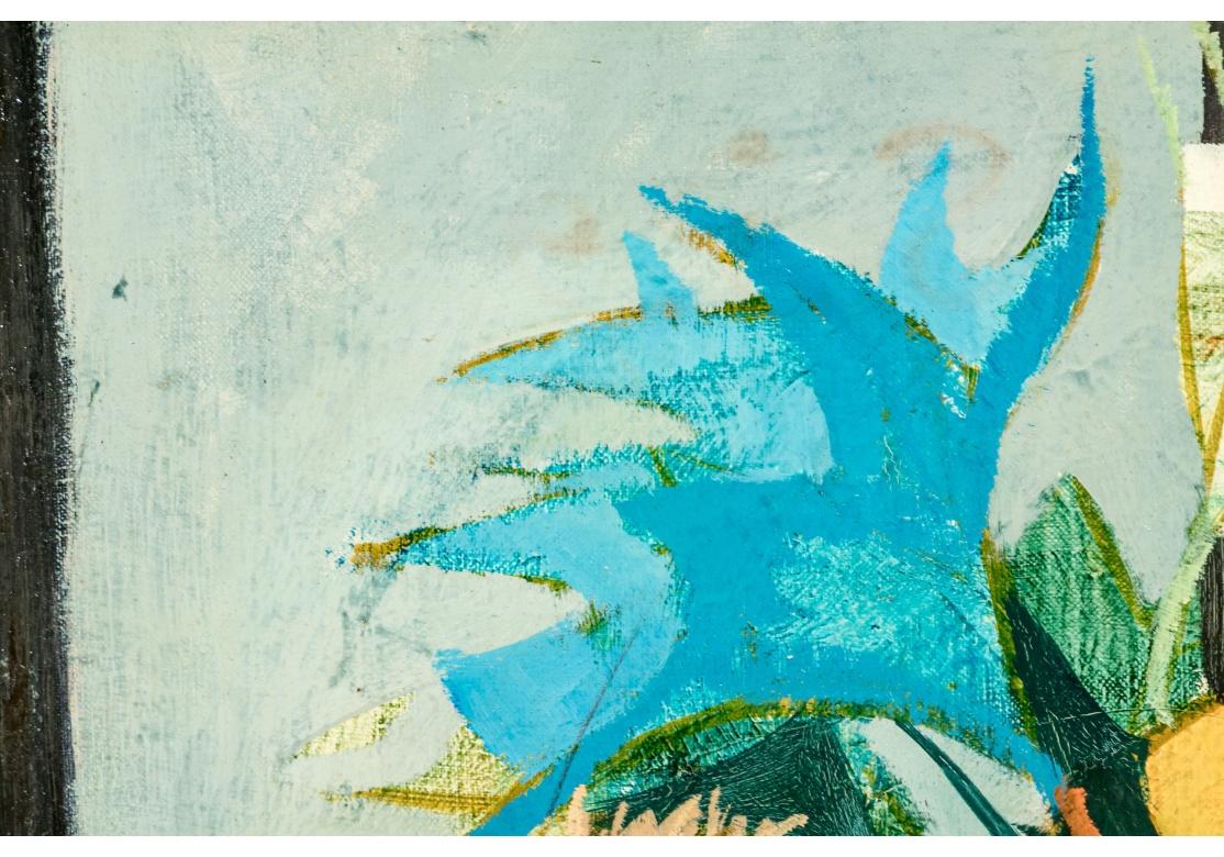 20ième siècle Charles Levier (français, 1920-2003) Huile sur toile Fleurs à La Fenêtre en vente
