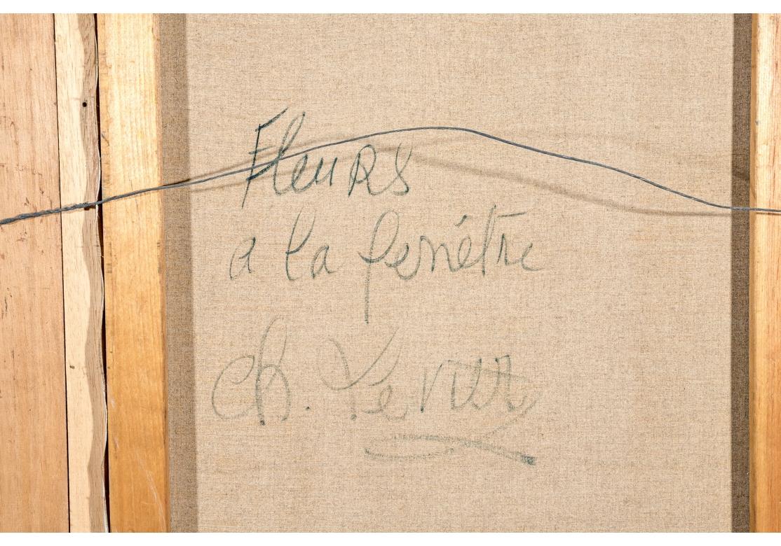 Charles Levier (français, 1920-2003) Huile sur toile Fleurs à La Fenêtre en vente 1