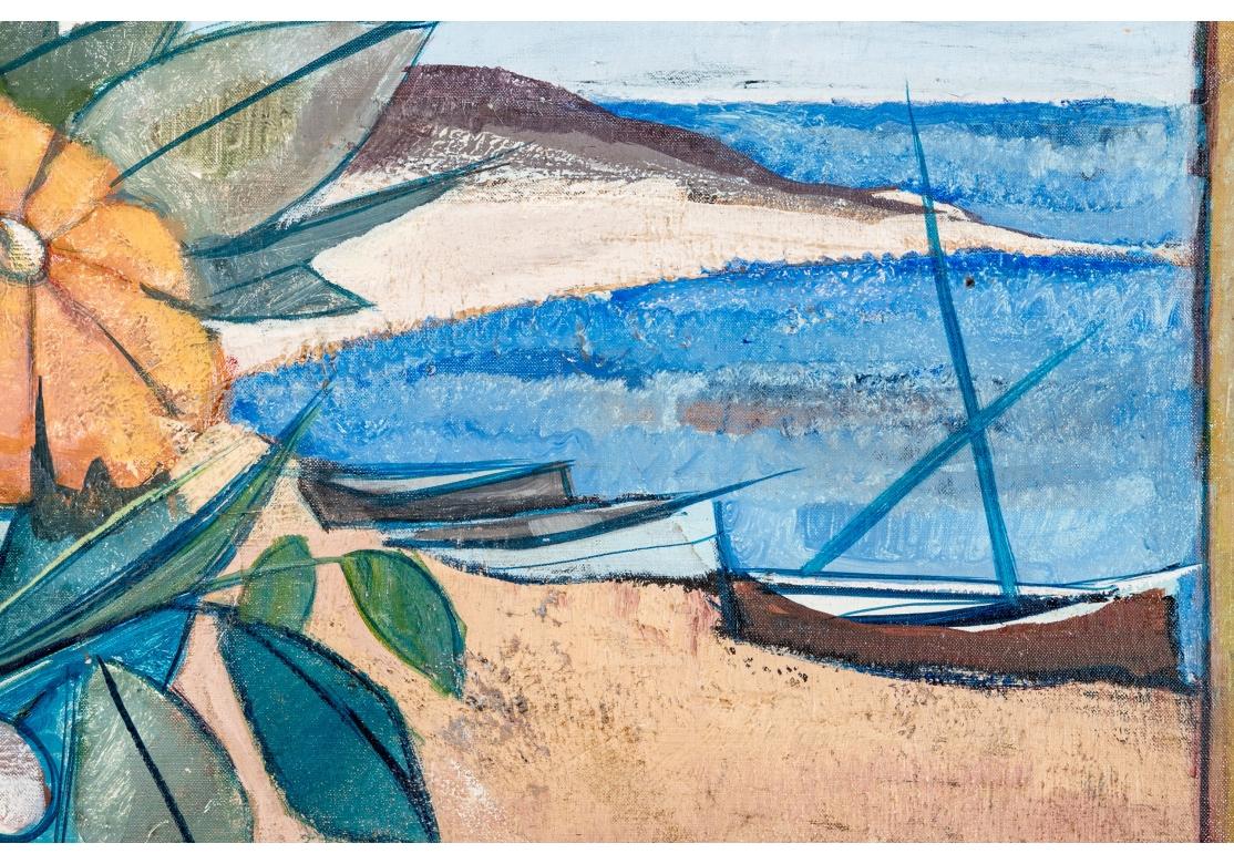 Carved Charles Levier (French, 1920 - 2003) Oil On Canvas Titled The Beach For Sale