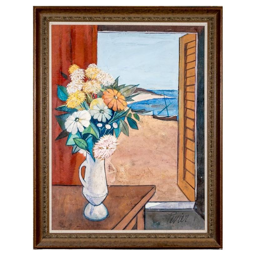 Charles Levier (Français, 1920 - 2003) Huile sur toile intitulée La plage